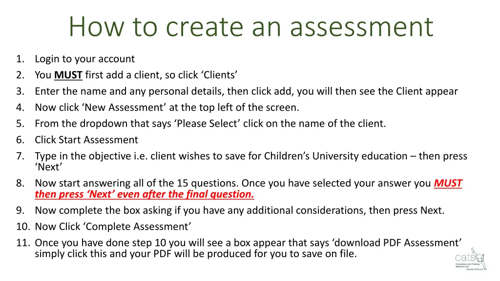 how to create an assessment