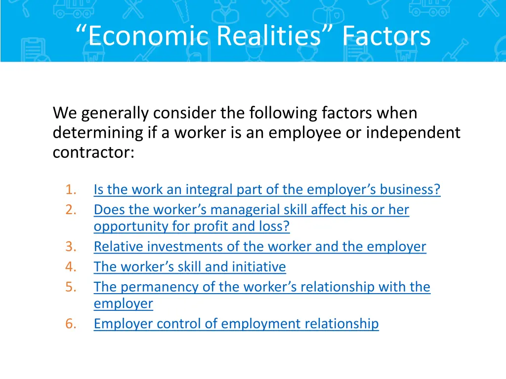 economic realities factors