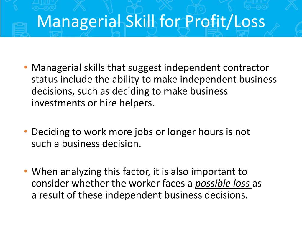 managerial skill for profit loss 1