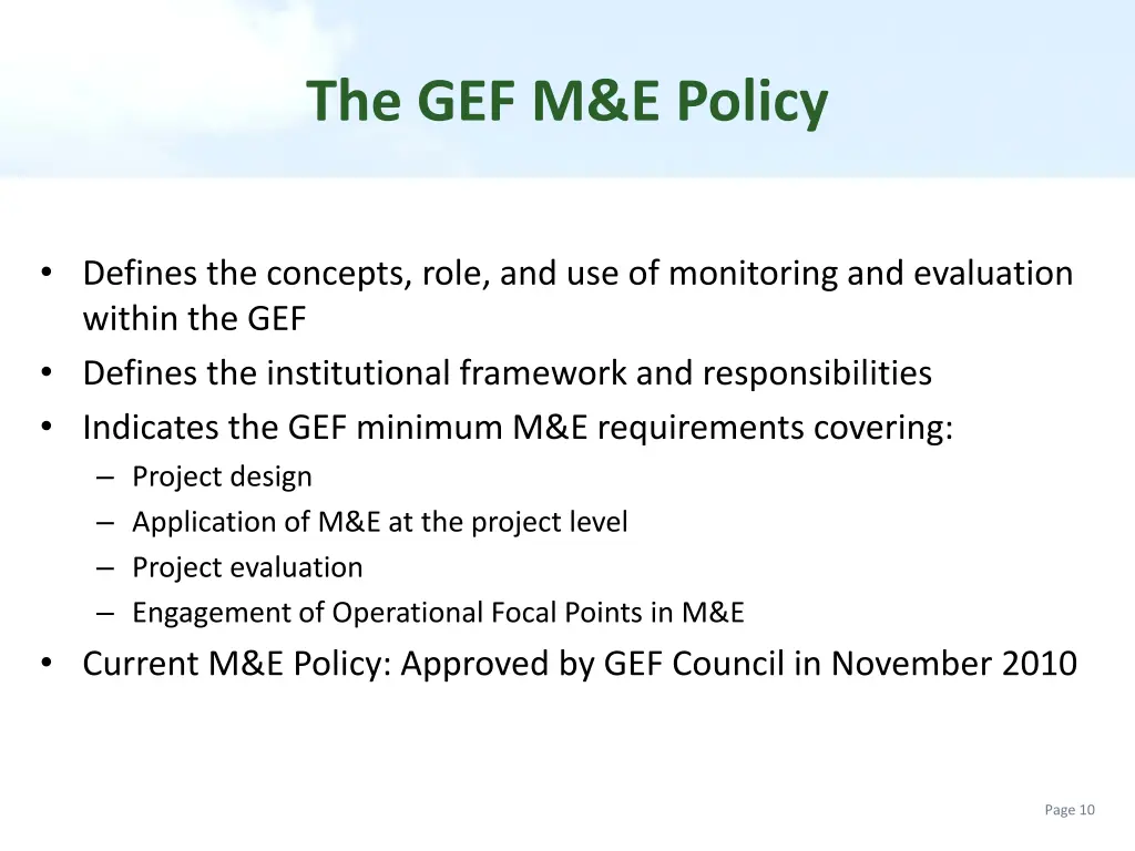 the gef m e policy