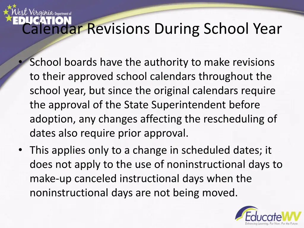 calendar revisions during school year