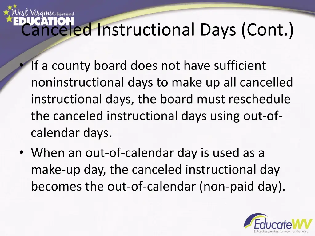 canceled instructional days cont