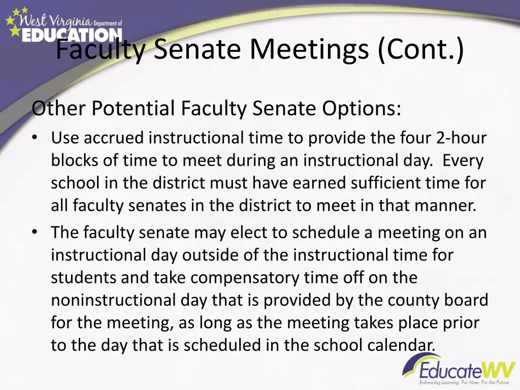 faculty senate meetings cont