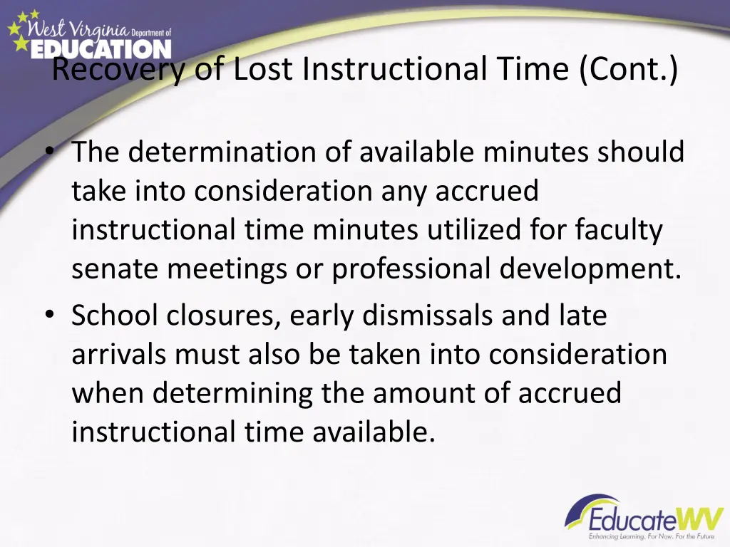 recovery of lost instructional time cont 1