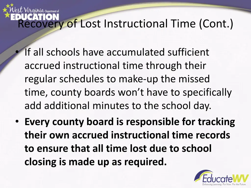 recovery of lost instructional time cont