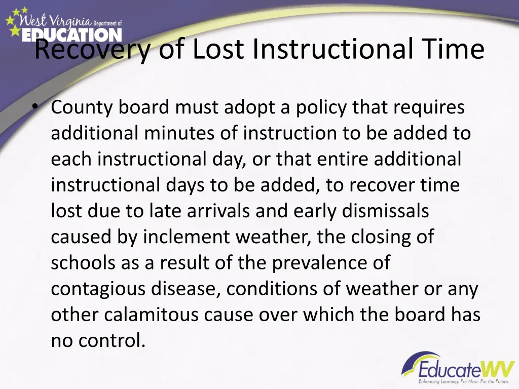 recovery of lost instructional time