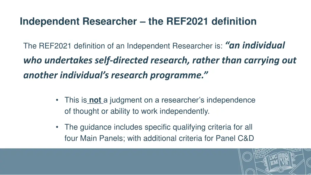 independent researcher the ref2021 definition