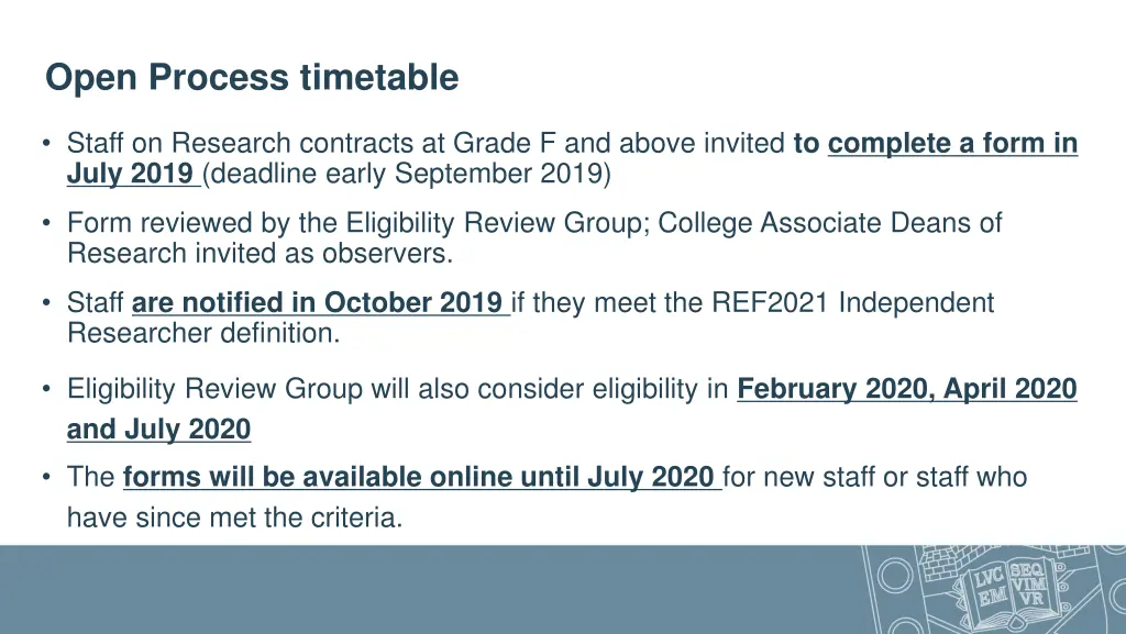 open process timetable