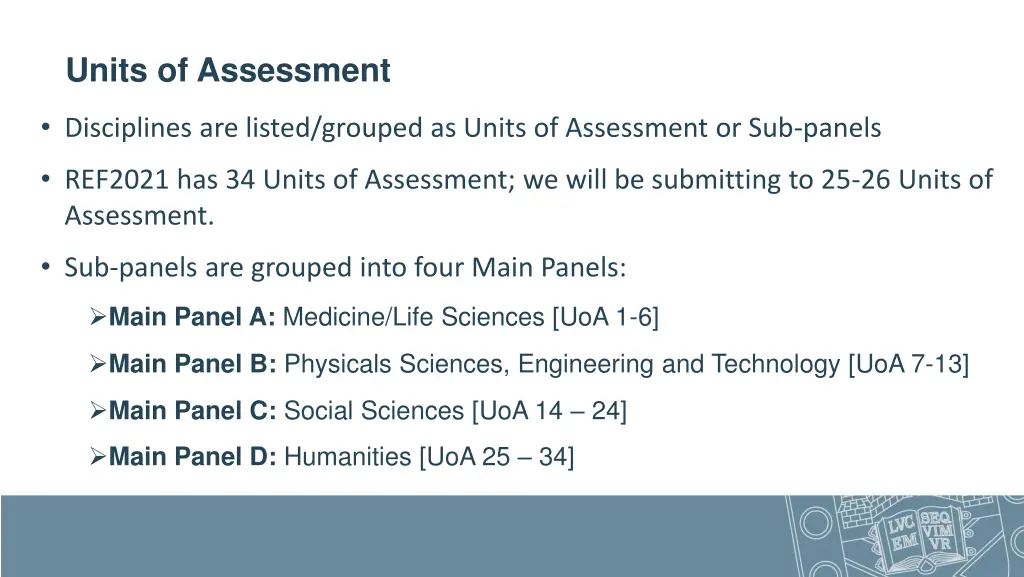 units of assessment