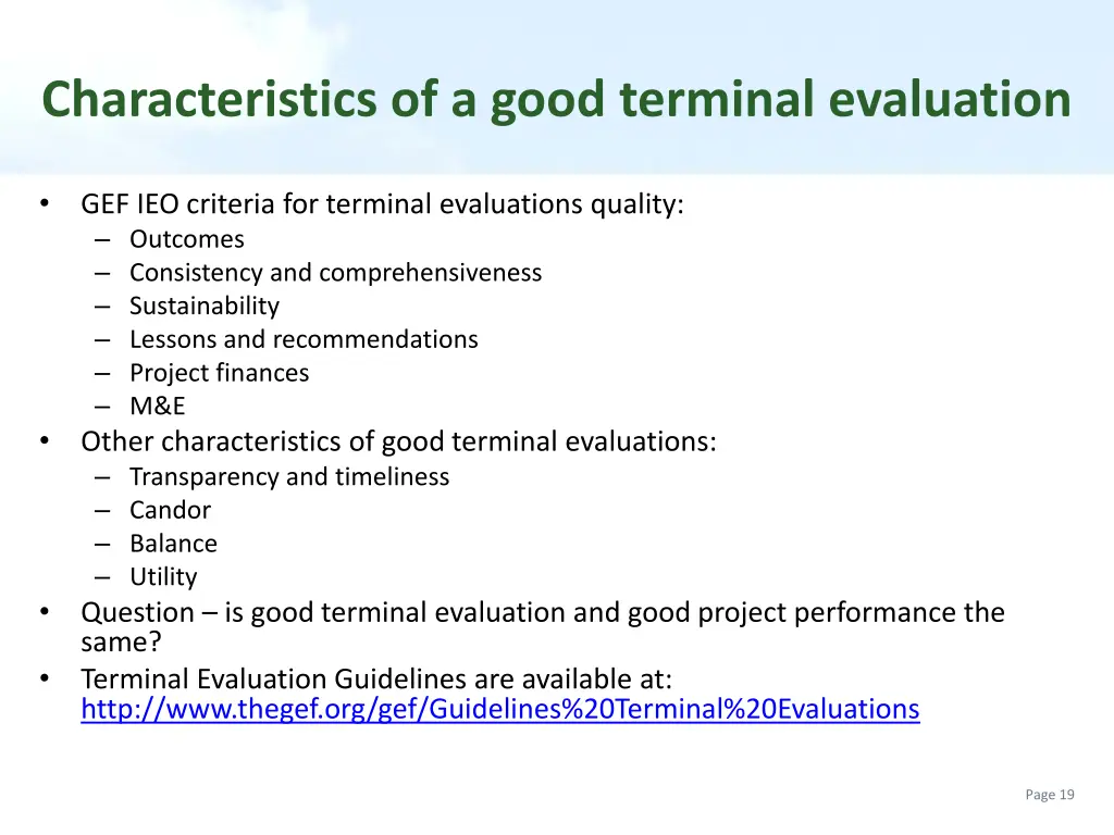 characteristics of a good terminal evaluation