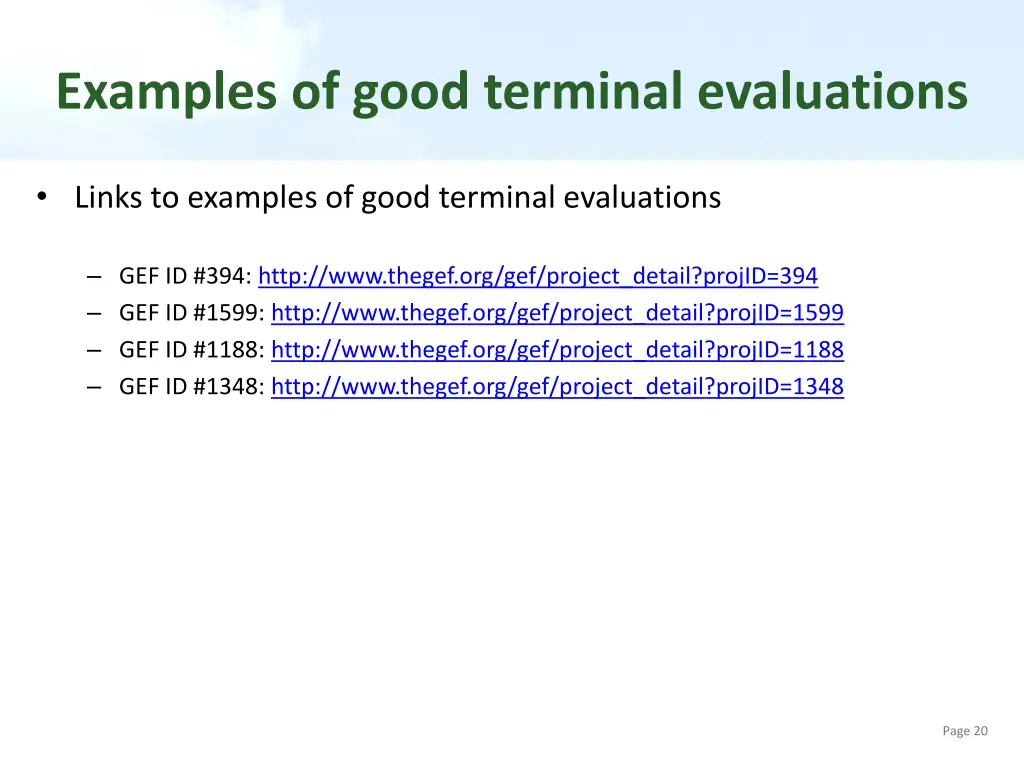 examples of good terminal evaluations