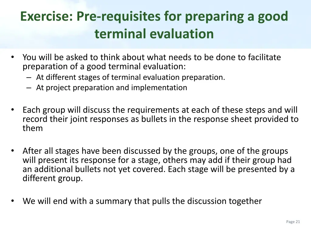 exercise pre requisites for preparing a good