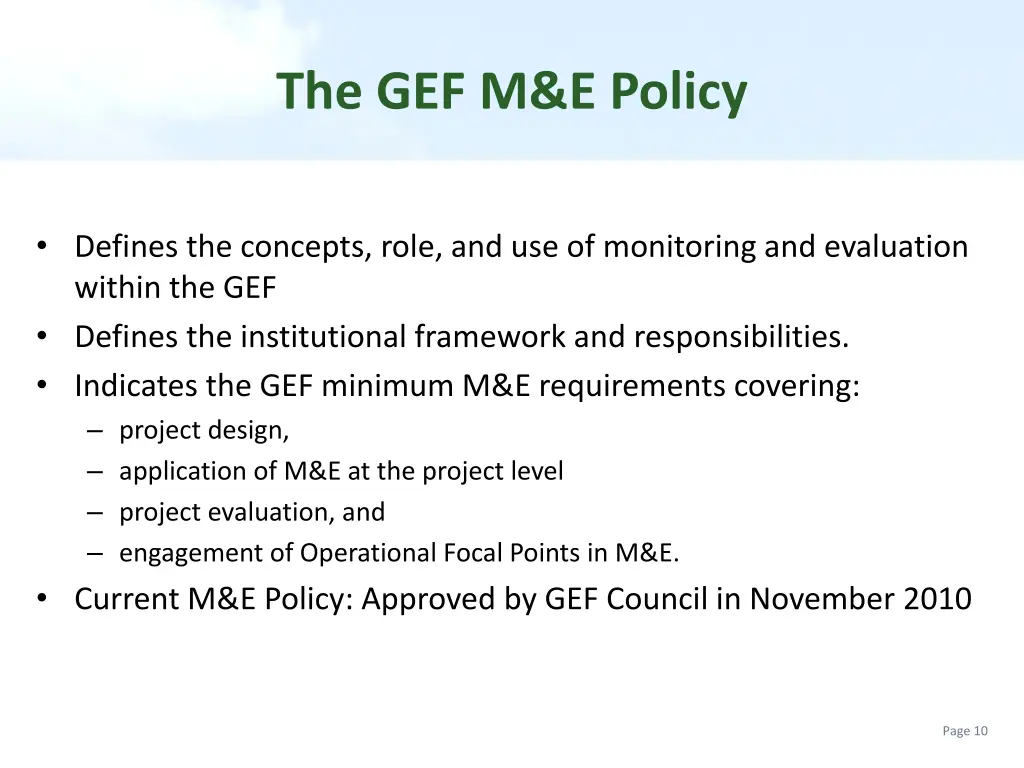 the gef m e policy