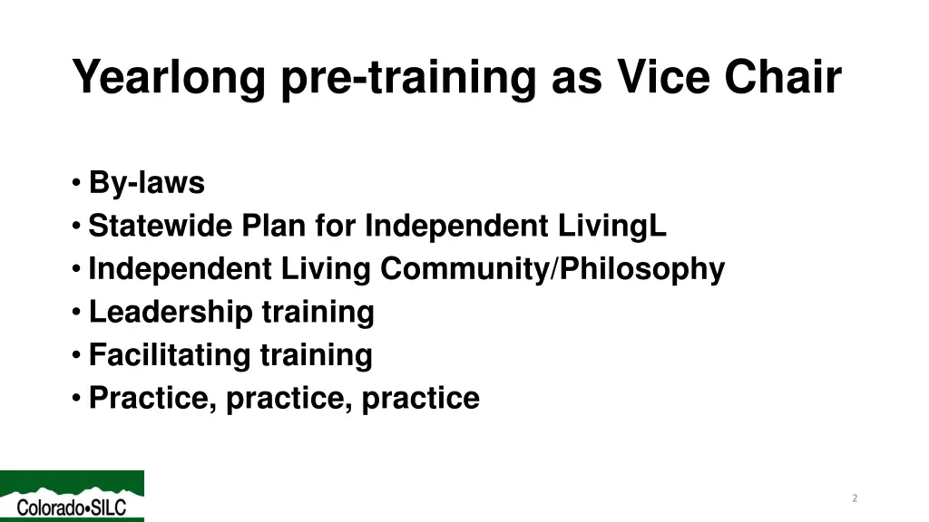 yearlong pre training as vice chair