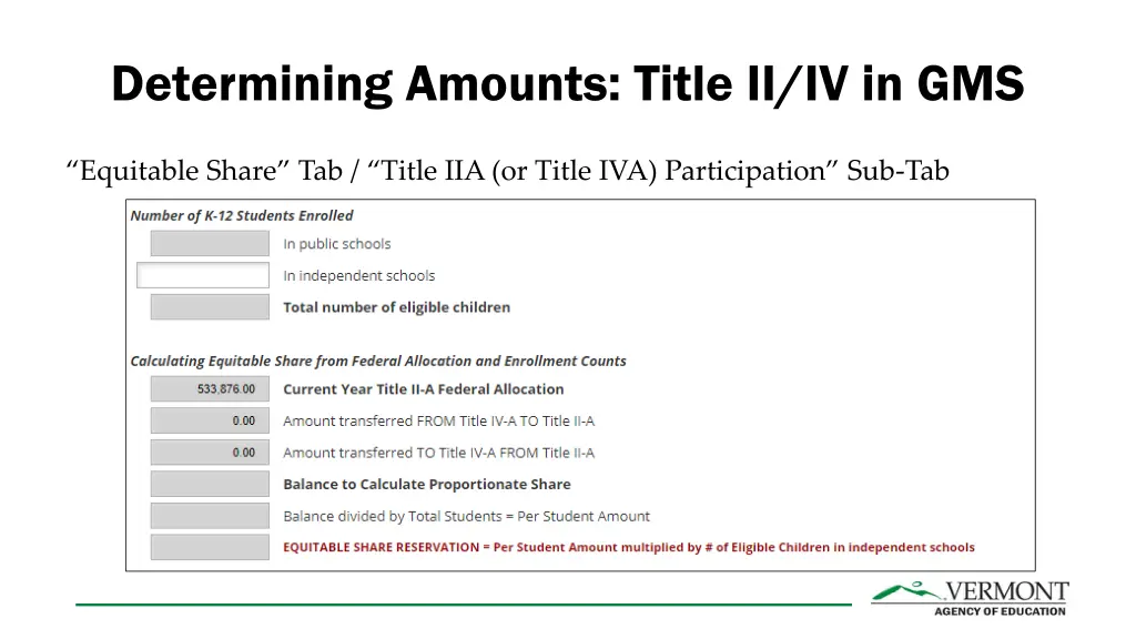 determining amounts title ii iv in gms