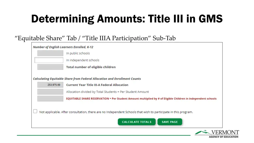 determining amounts title iii in gms