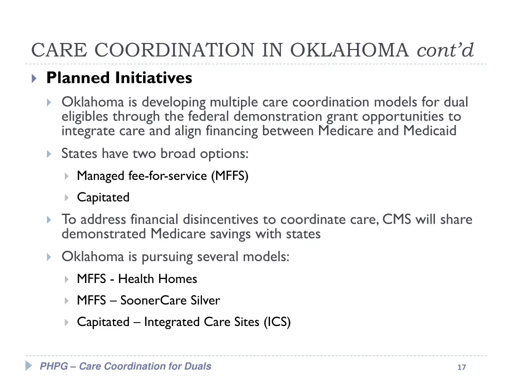 care coordination in oklahoma cont d planned