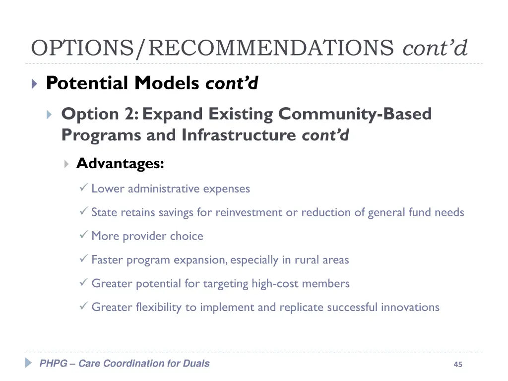 options recommendations cont d 5