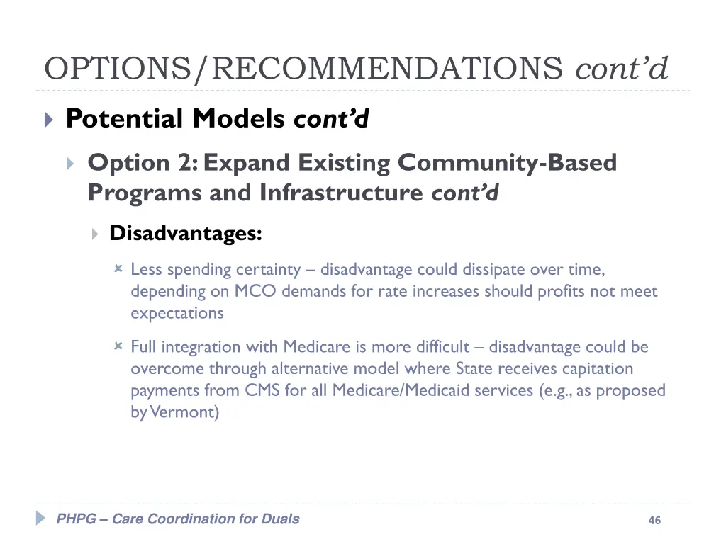 options recommendations cont d 6