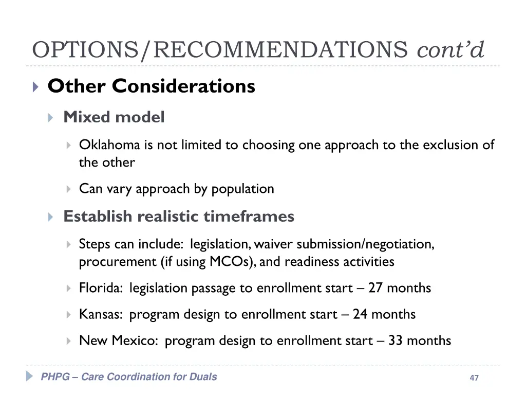 options recommendations cont d 7