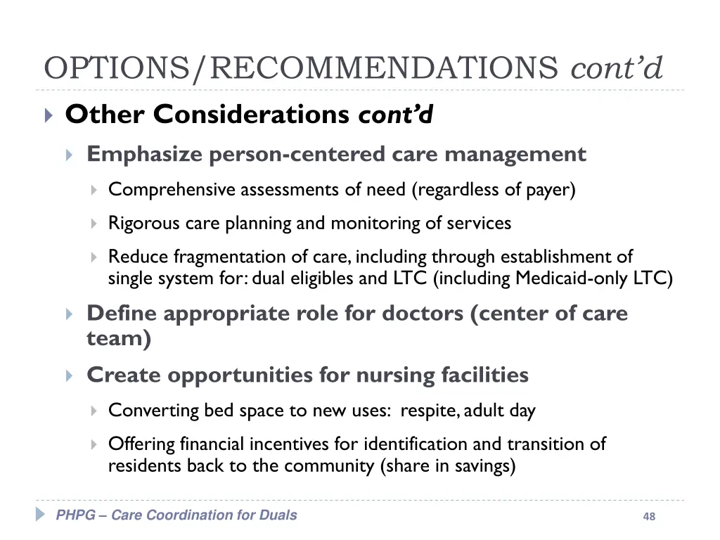 options recommendations cont d 8