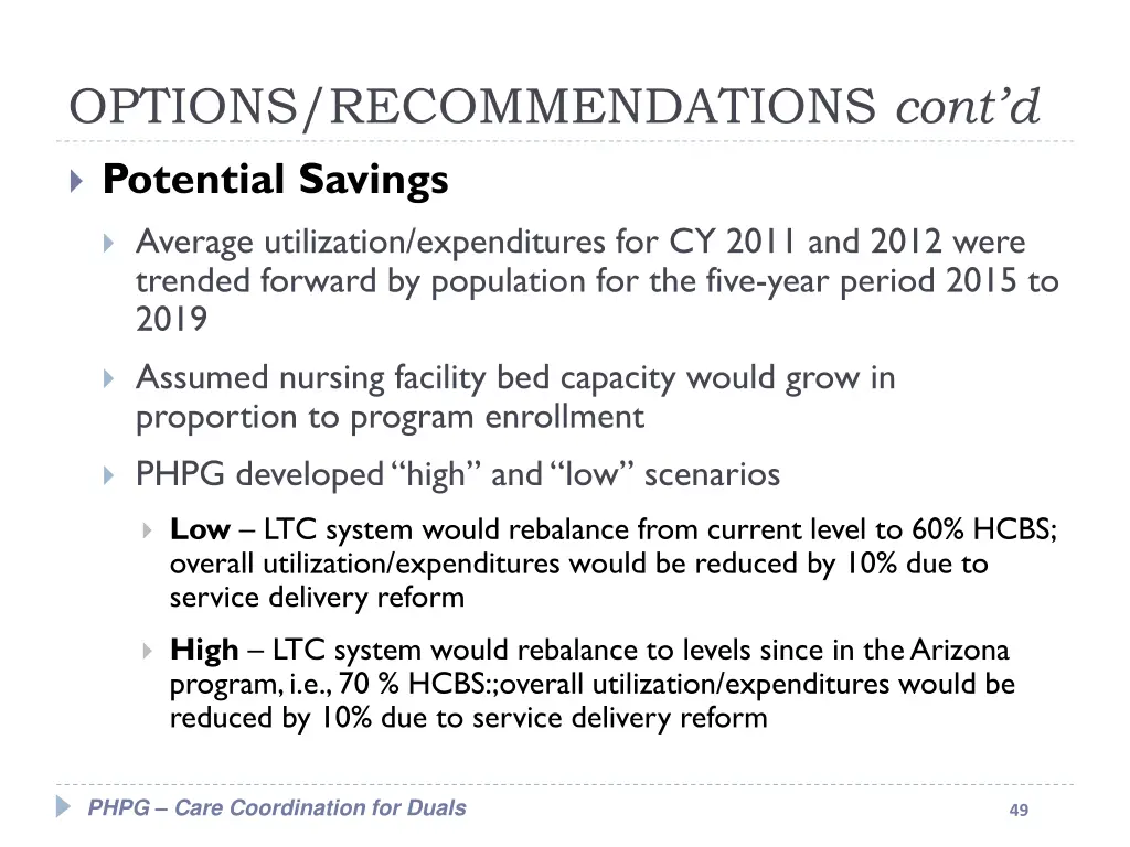 options recommendations cont d 9