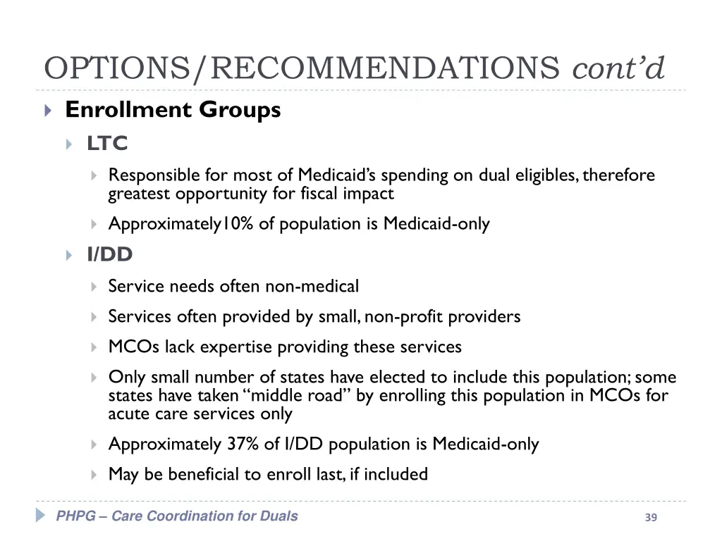 options recommendations cont d enrollment groups