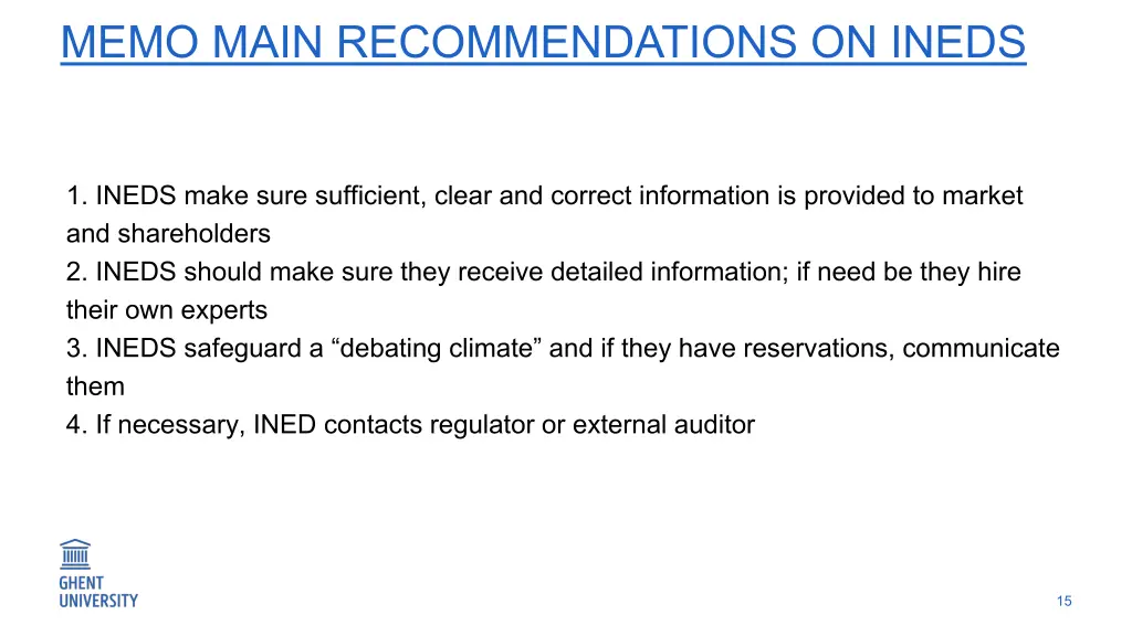 memo main recommendations on ineds