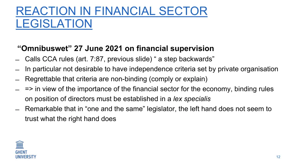 reaction in financial sector legislation