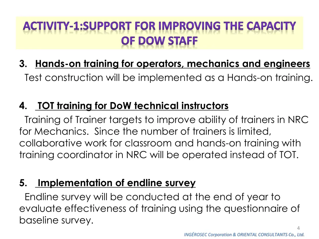 activity 1 support for improving the capacity 1