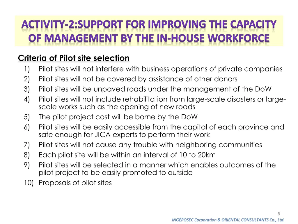 activity 2 support for improving the capacity 1