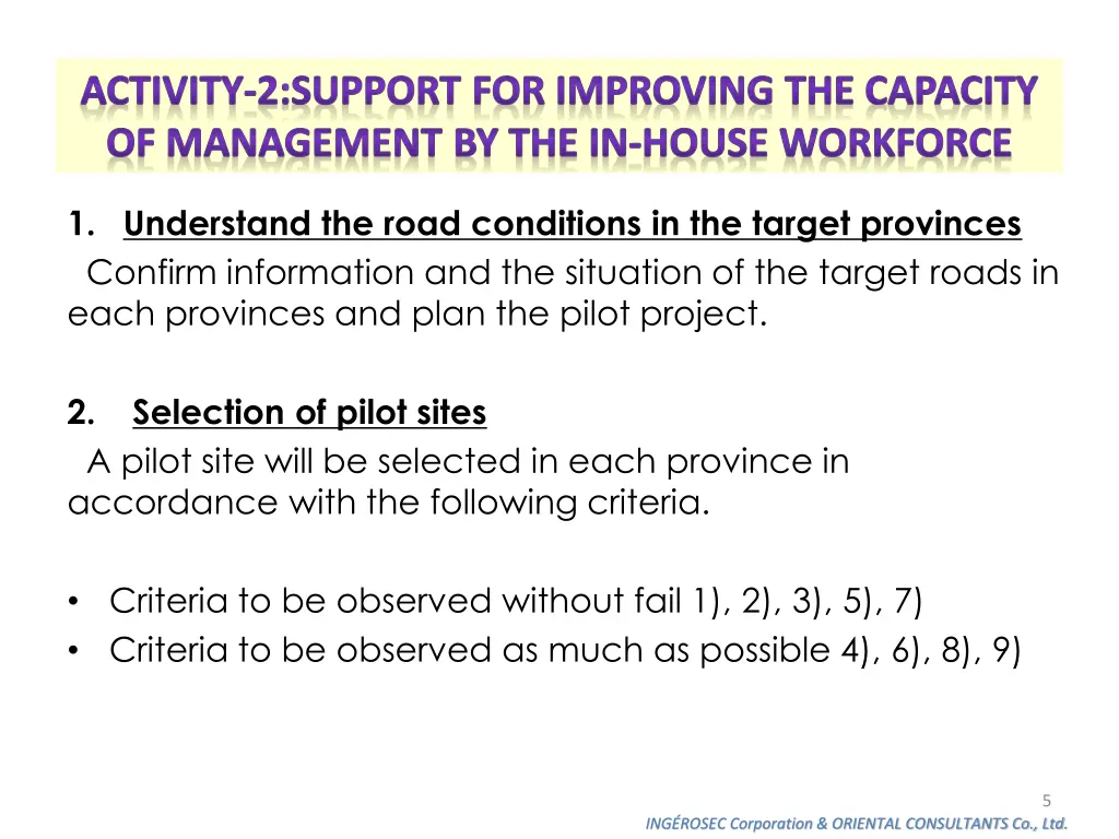 activity 2 support for improving the capacity