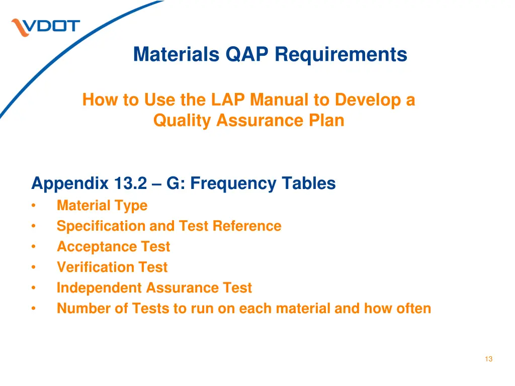 materials qap requirements 1