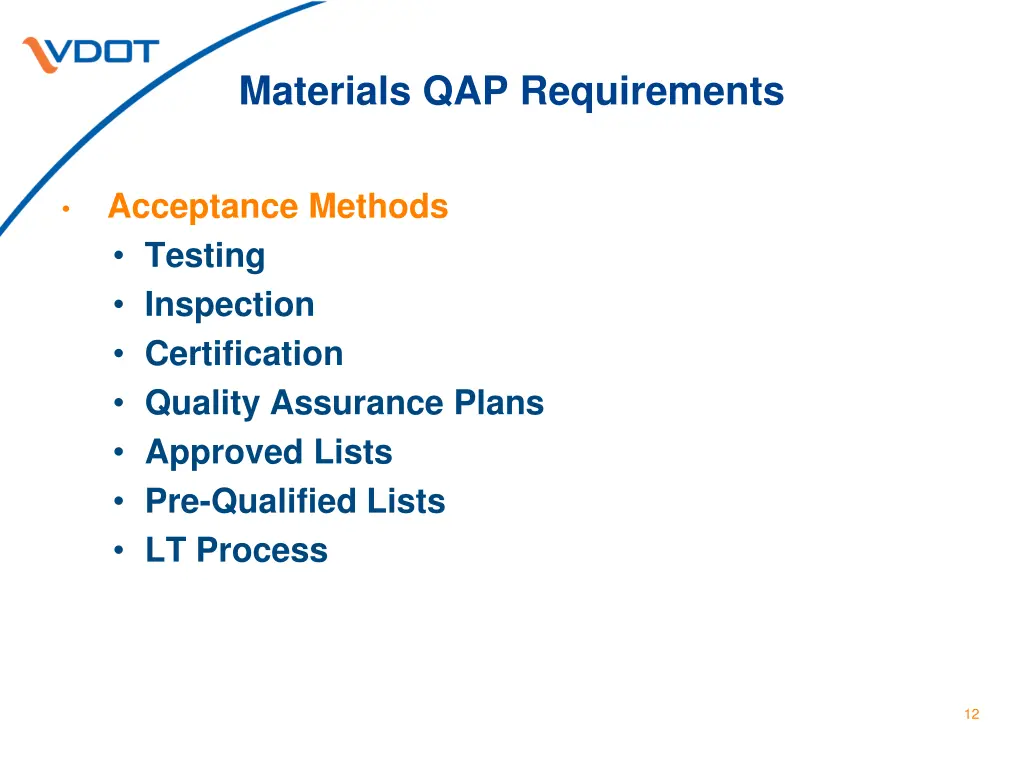 materials qap requirements