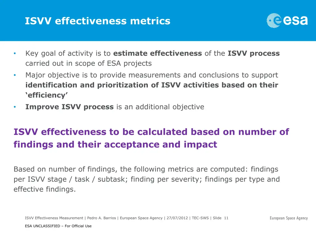 isvv effectiveness metrics