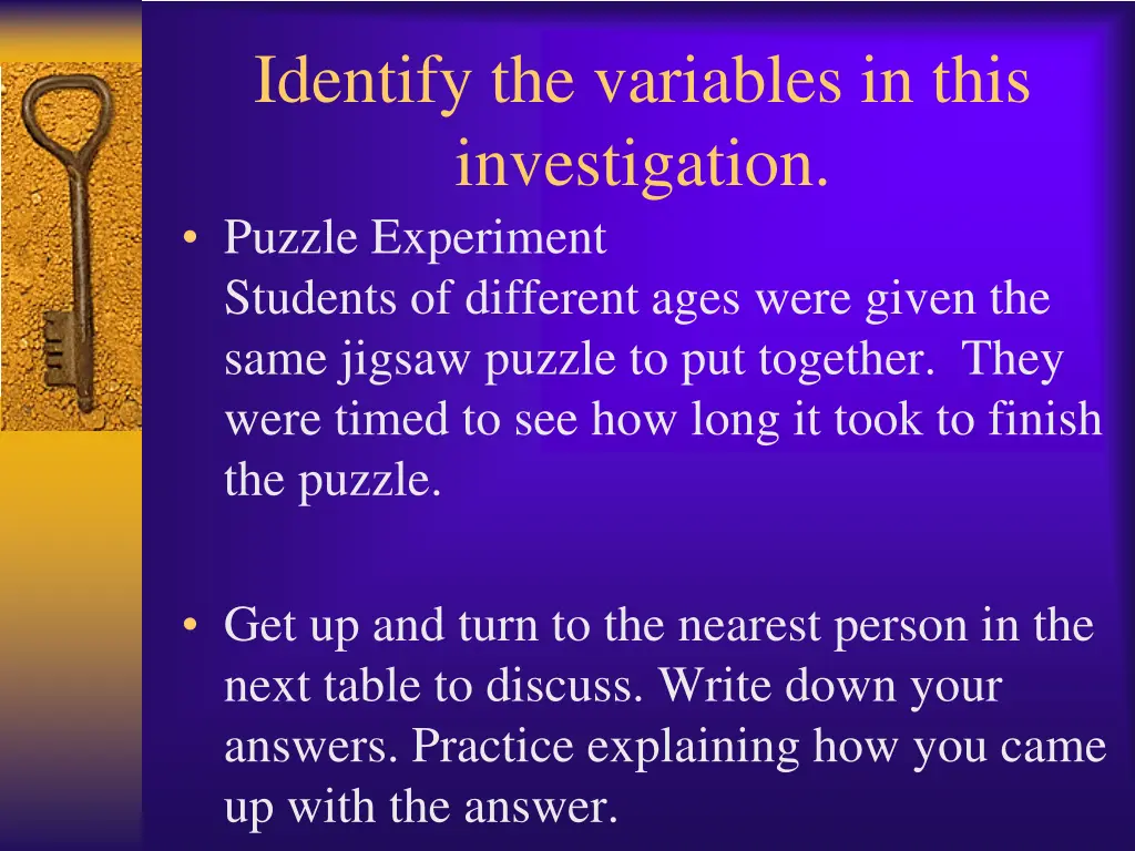 identify the variables in this investigation