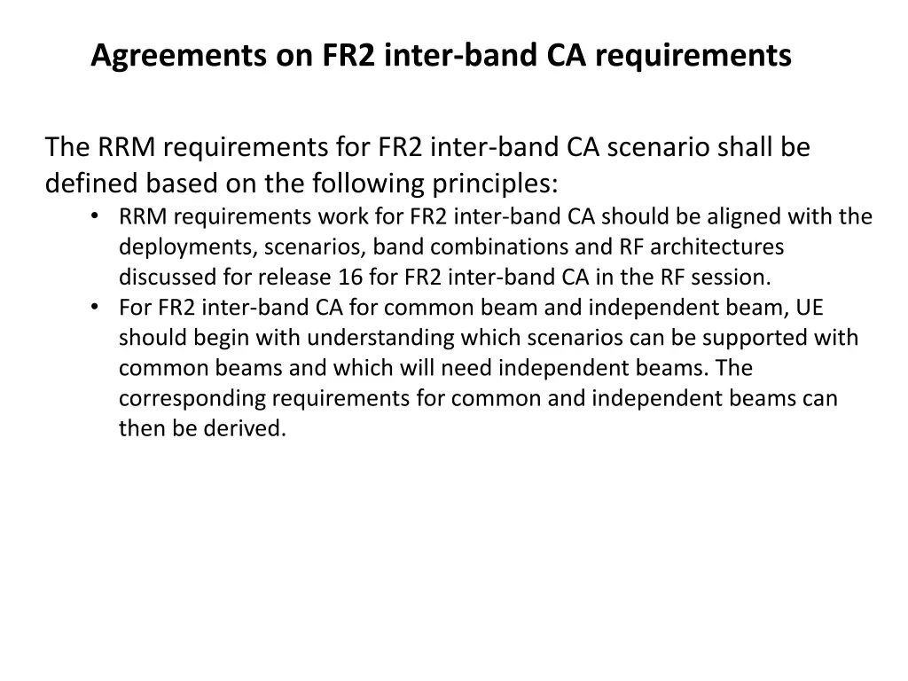 agreements on fr2 inter band ca requirements