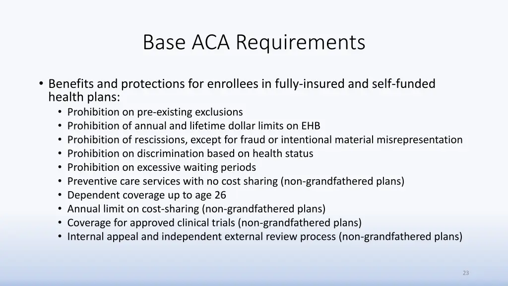 base aca requirements