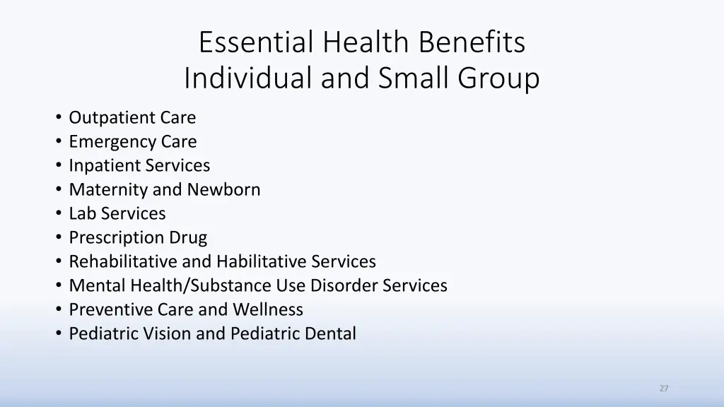 essential health benefits individual and small