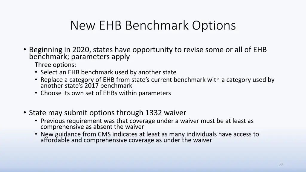 new ehb benchmark options