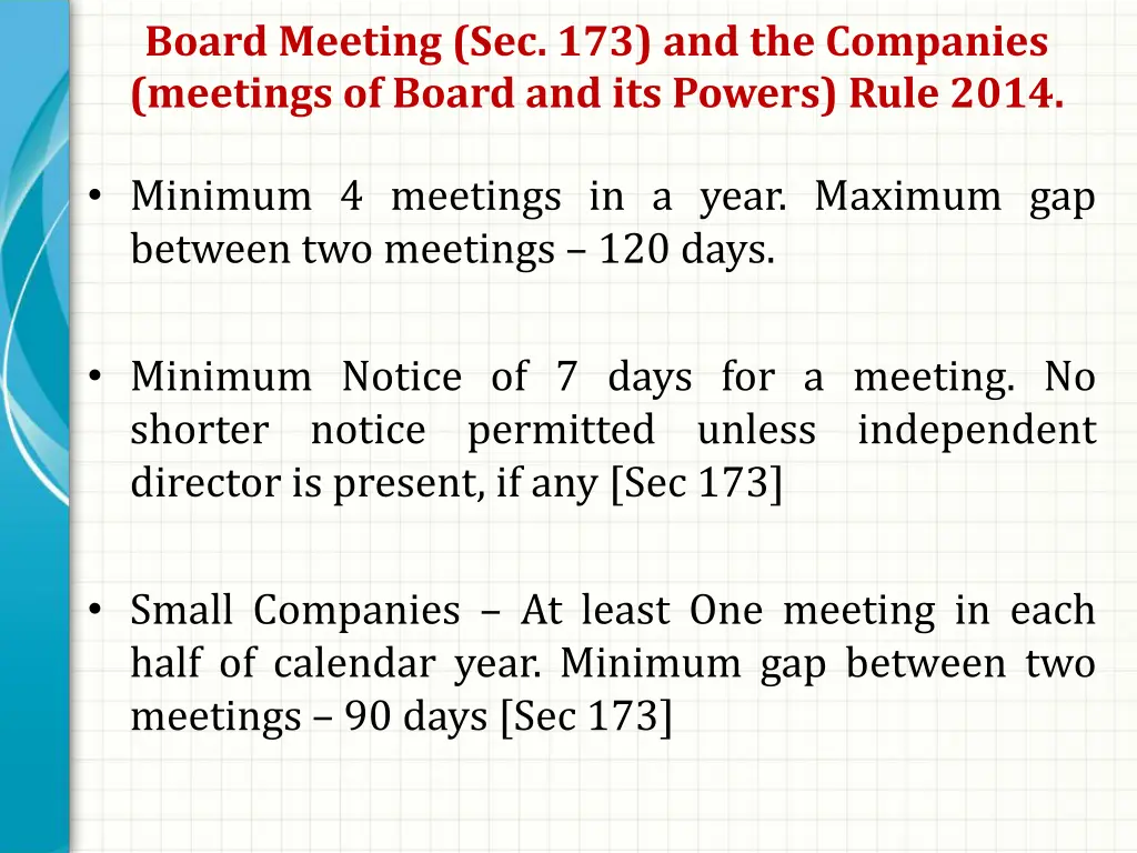 board meeting sec 173 and the companies meetings