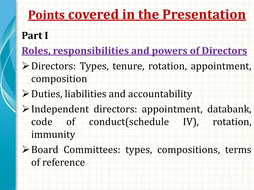 points covered in the presentation