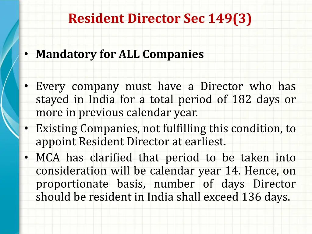 resident director sec 149 3