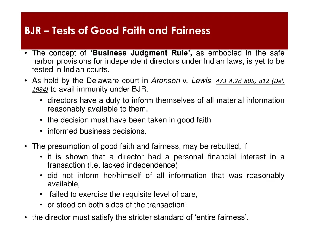 bjr tests of good faith and fairness