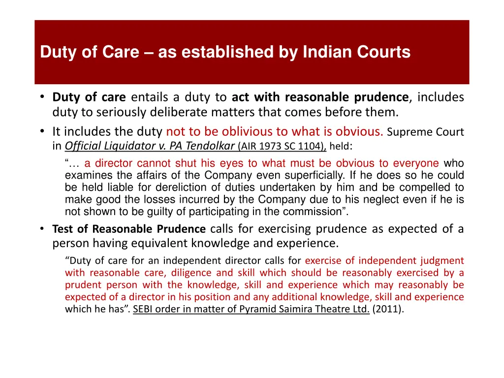 duty of care as established by indian courts