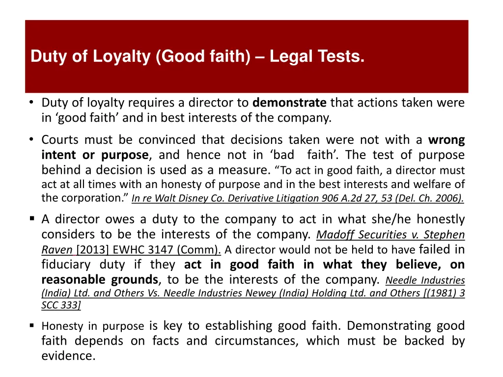 duty of loyalty good faith legal tests