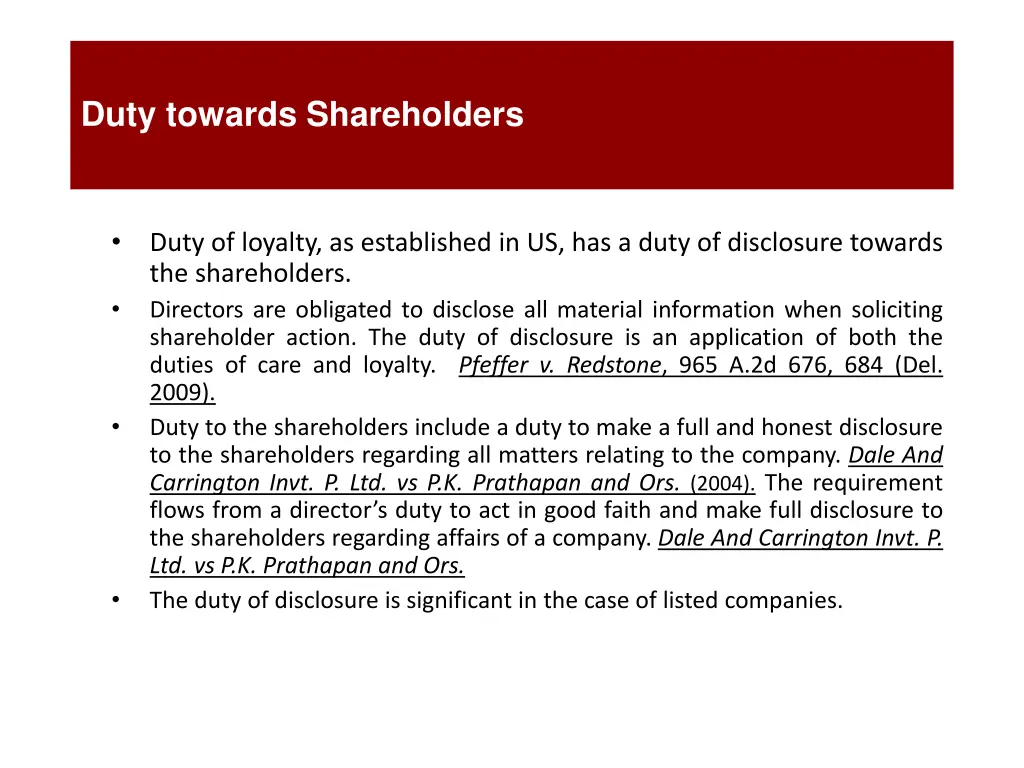 duty towards shareholders