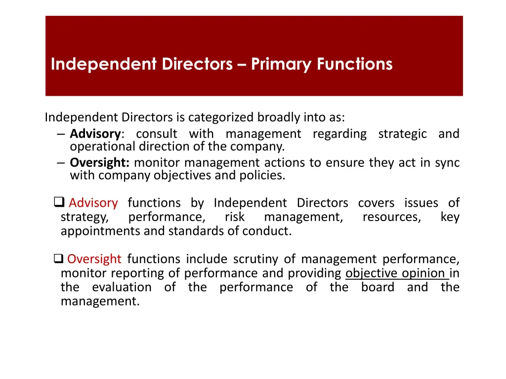 independent directors primary functions