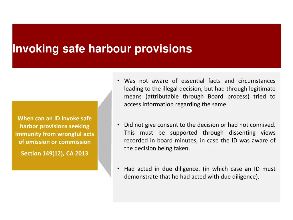 invoking safe harbour provisions