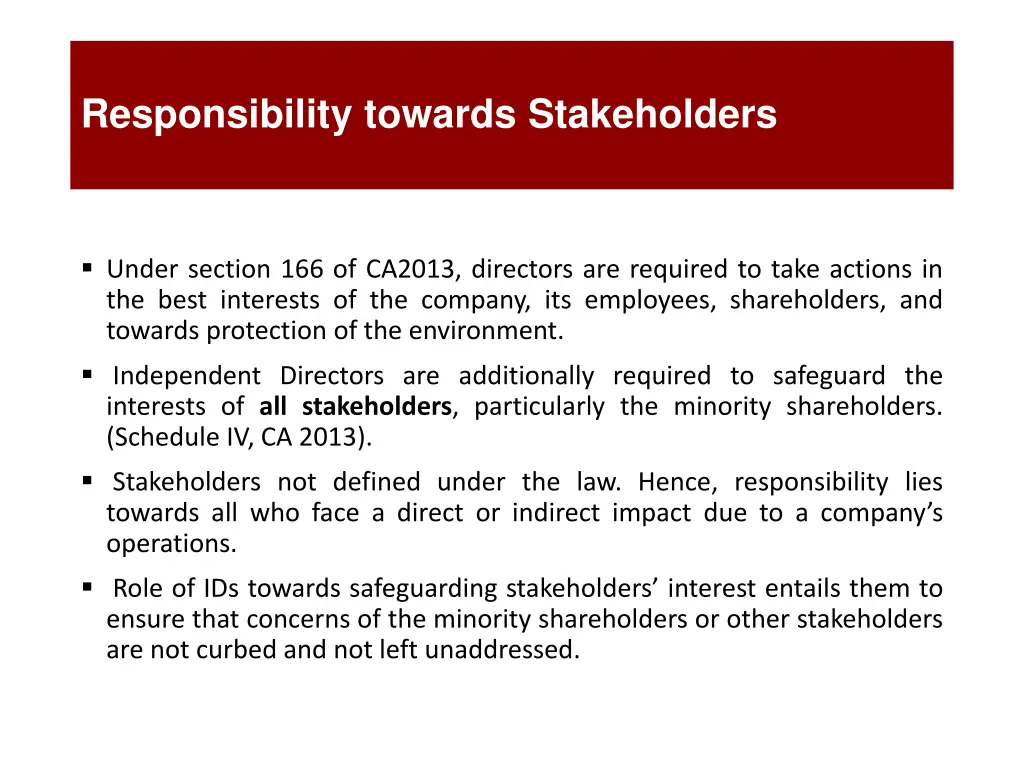 responsibility towards stakeholders